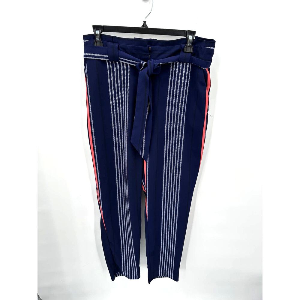 EXPRESS High Waist Navy & Pink Striped Tie Waist Pants // 10